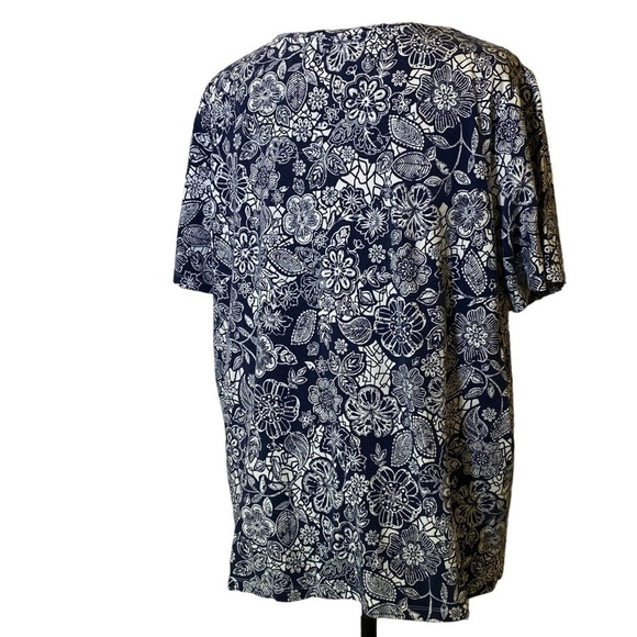 Liz & Me plus sz 4x (30-32)Navy white floral tunic top square neck short sleeve - Picture 6 of 8